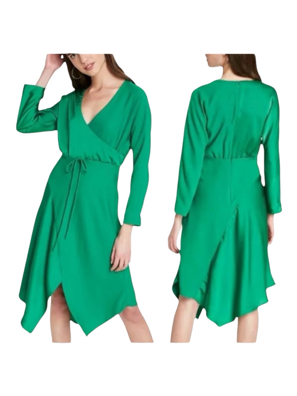 Cushnie Emerald Green V-neck
 Long sleeve Minimalist Cocktail Midi Dress Size 4